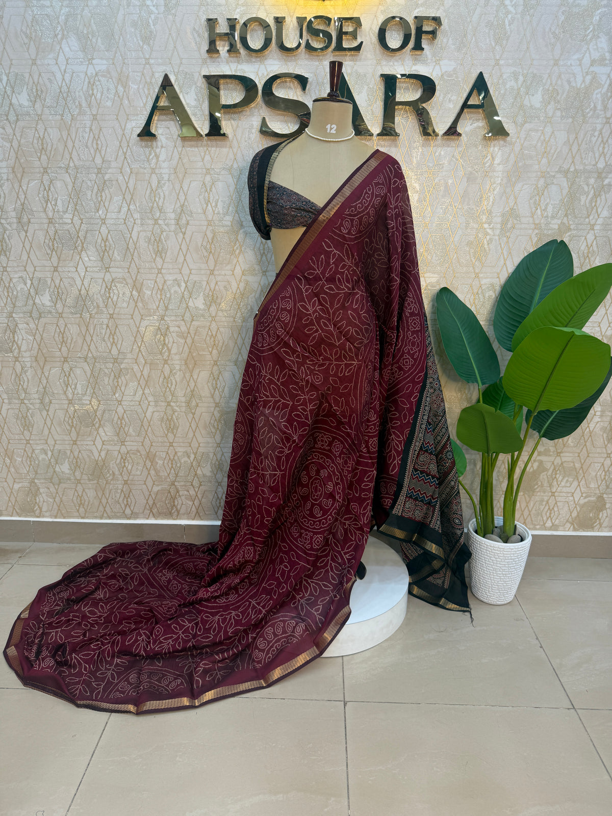 Maroon n Black Bandhini Print Mangalgiri Cotton Silk Saree 13