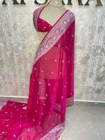 Rani Pink With Silver Zari Semi Chiffon