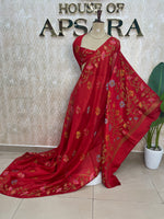Red Tussar Jamdani saree 318