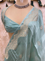 Blue Satin Mashru Kota Check’s Fusion Saree 31