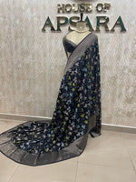 Black Brocade Georgette Saree 26