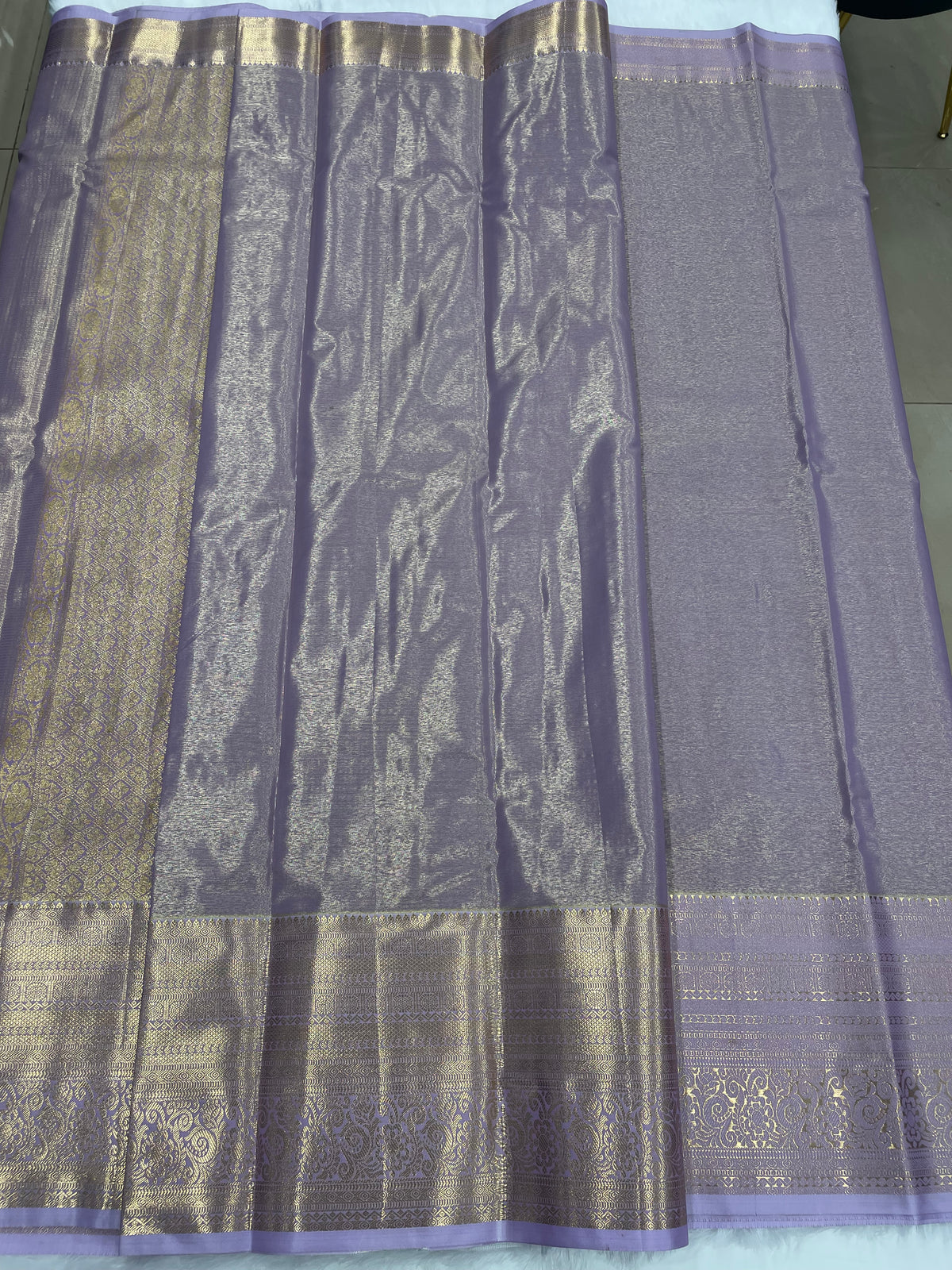 Gold n Lilac Brocade Semi Kanchi Tissue Saree