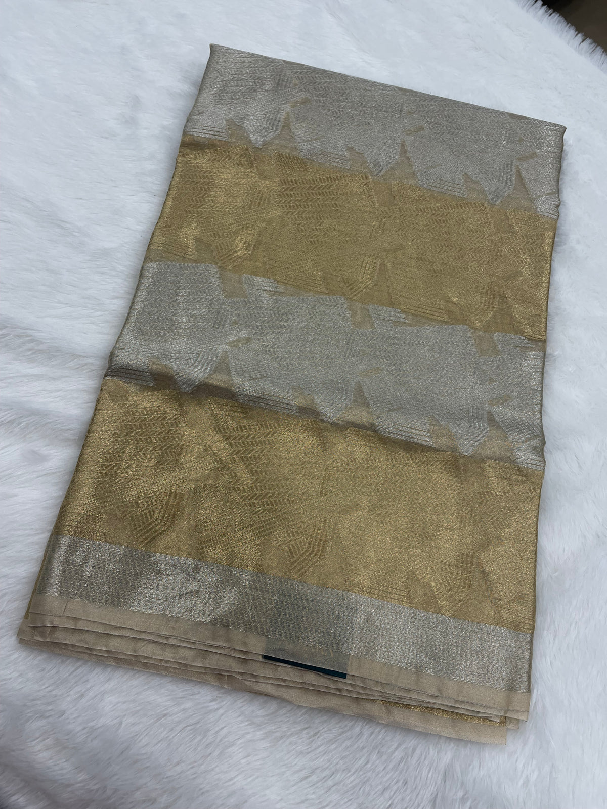 Gold n Grey Pure Tissue Brocade Saree 11