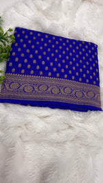 Royal Blue Pure Khadi Georgette Self Saree 04