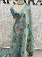 Green Kanchivaram Tissue Floral Print Saree 35