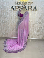 Lilac With Silver Zari Semi Chiffon