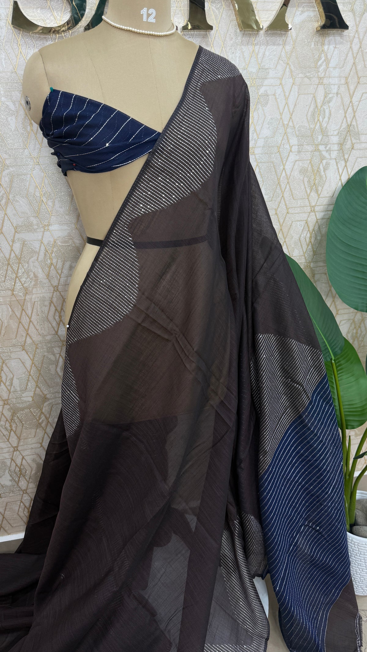 Dark Brown Linen Cotton Saree 303