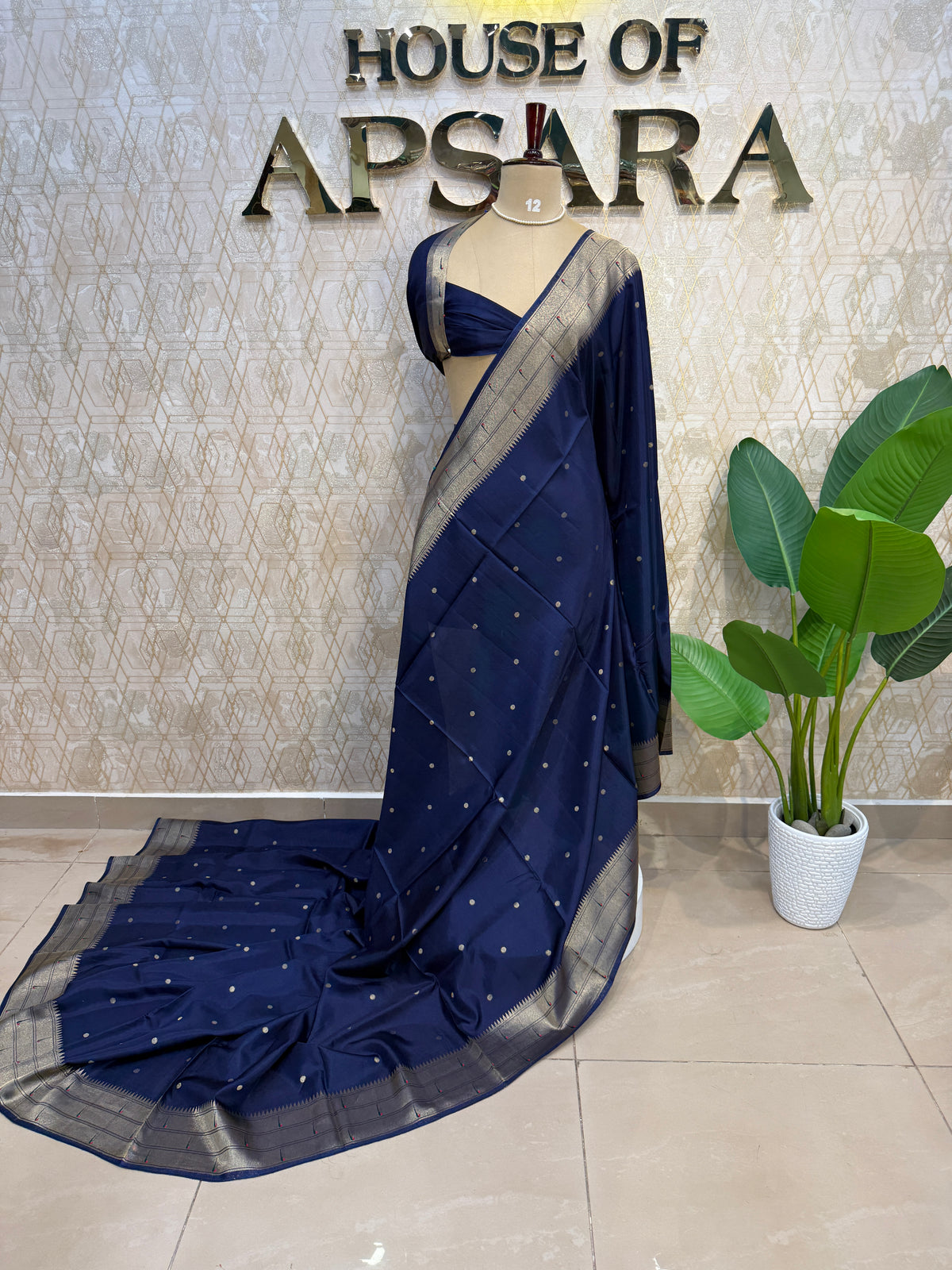 Navy Blue Crepe Silk Paithani Saree 205