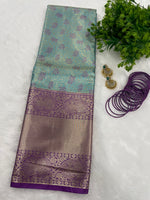 Blue n Purple Brocade Semi Kanchi Tissue Saree
