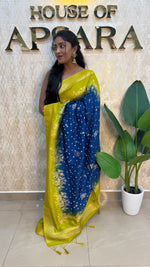 Blue n Green Dola Silk Real Bandhini Saree 91