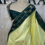 Lemon Yellow n Bottle Green Dola Crepe Vintage Border Saree 310