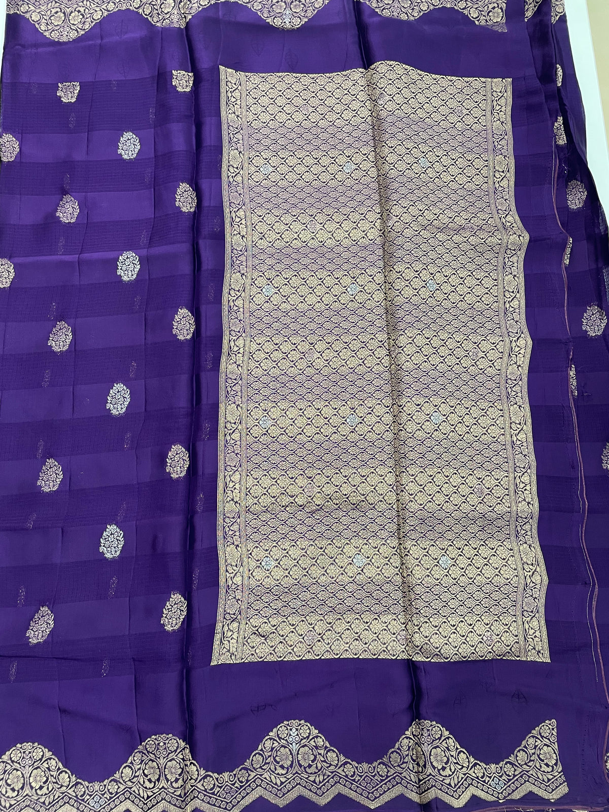 Purple Satin Mashru Kota Check’s Fusion Saree 31