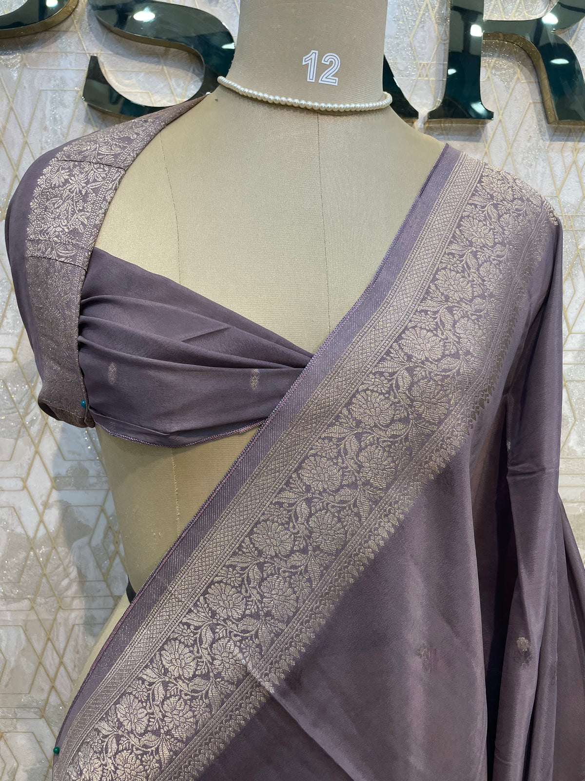 Grey Banarasi Chinnon Crepe Saree 201