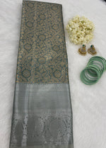 Gold n Bluish Grey Brocade Semi Kanchi Tissue Saree