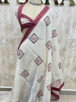 Cream n Maroon Lenin Saree 52