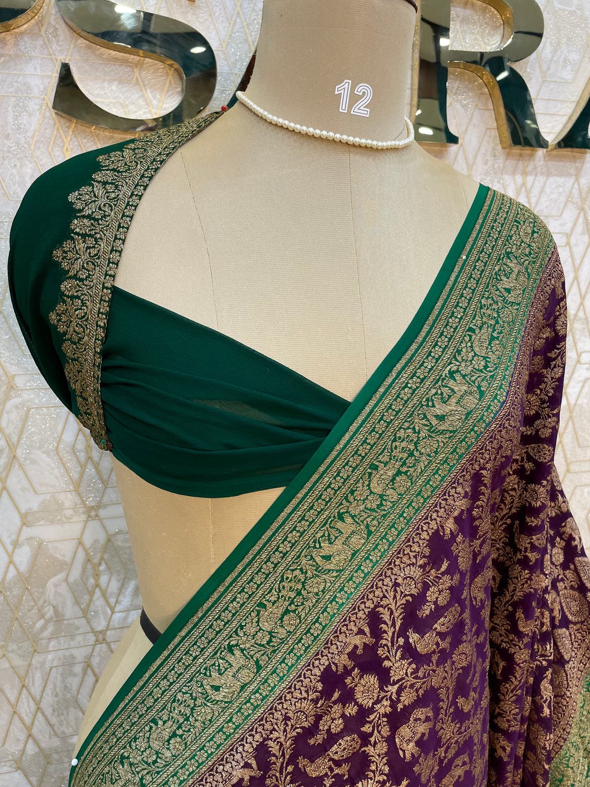 Wine n Green Pure Khadi Georgette Saree 04