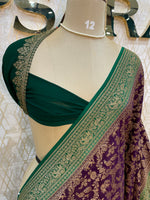 Wine n Green Pure Khadi Georgette Saree 04