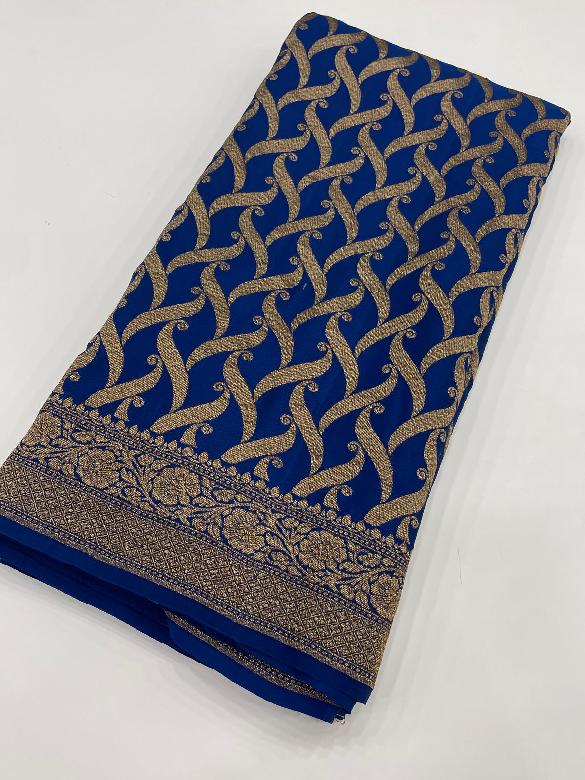 Peacock Blue Pure Banarasi Crepe Self Saree 03