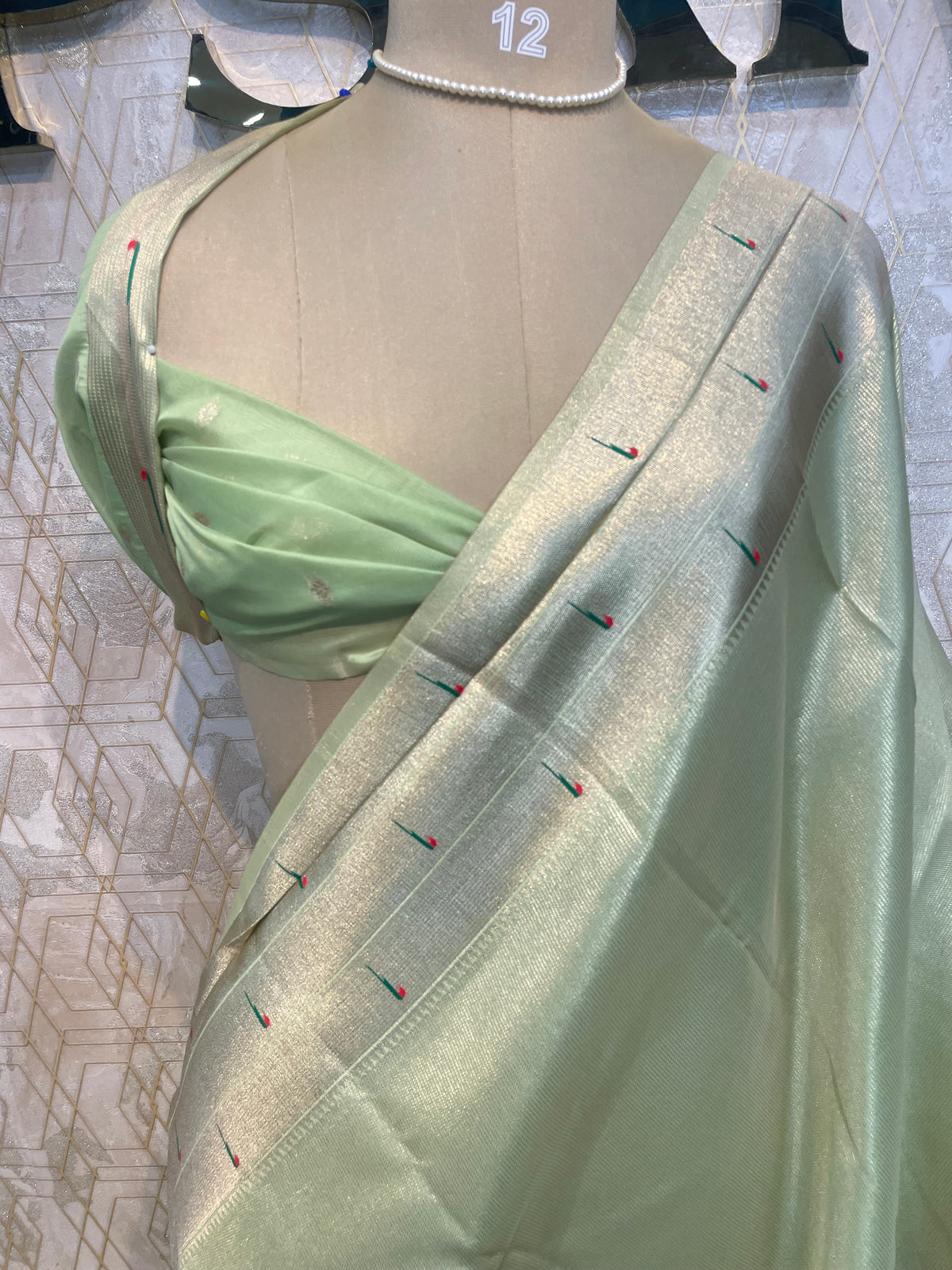 Pista Green Tissue Paithani Border Saree 76