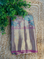 Green m Pink Semi Kanchi Tissue Saree 15