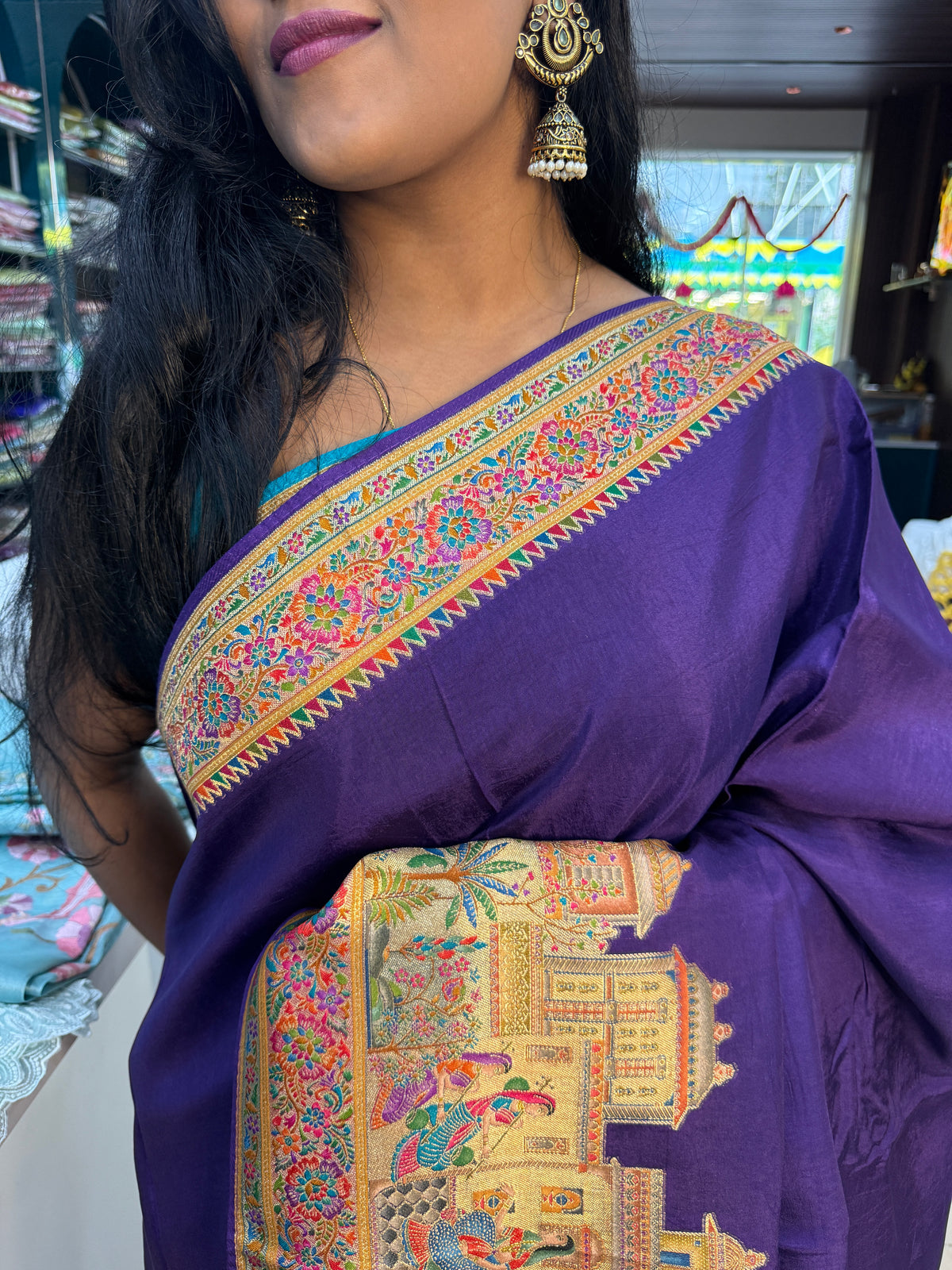 Purple Tussur Crepe Position weaving Saree 85