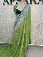 Pista Green With Silver Zari Semi Chiffon