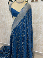 Royal Blue Satin Mashru Silk Saree 07