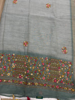 Green Tissue Linen Knot Work Saree 12