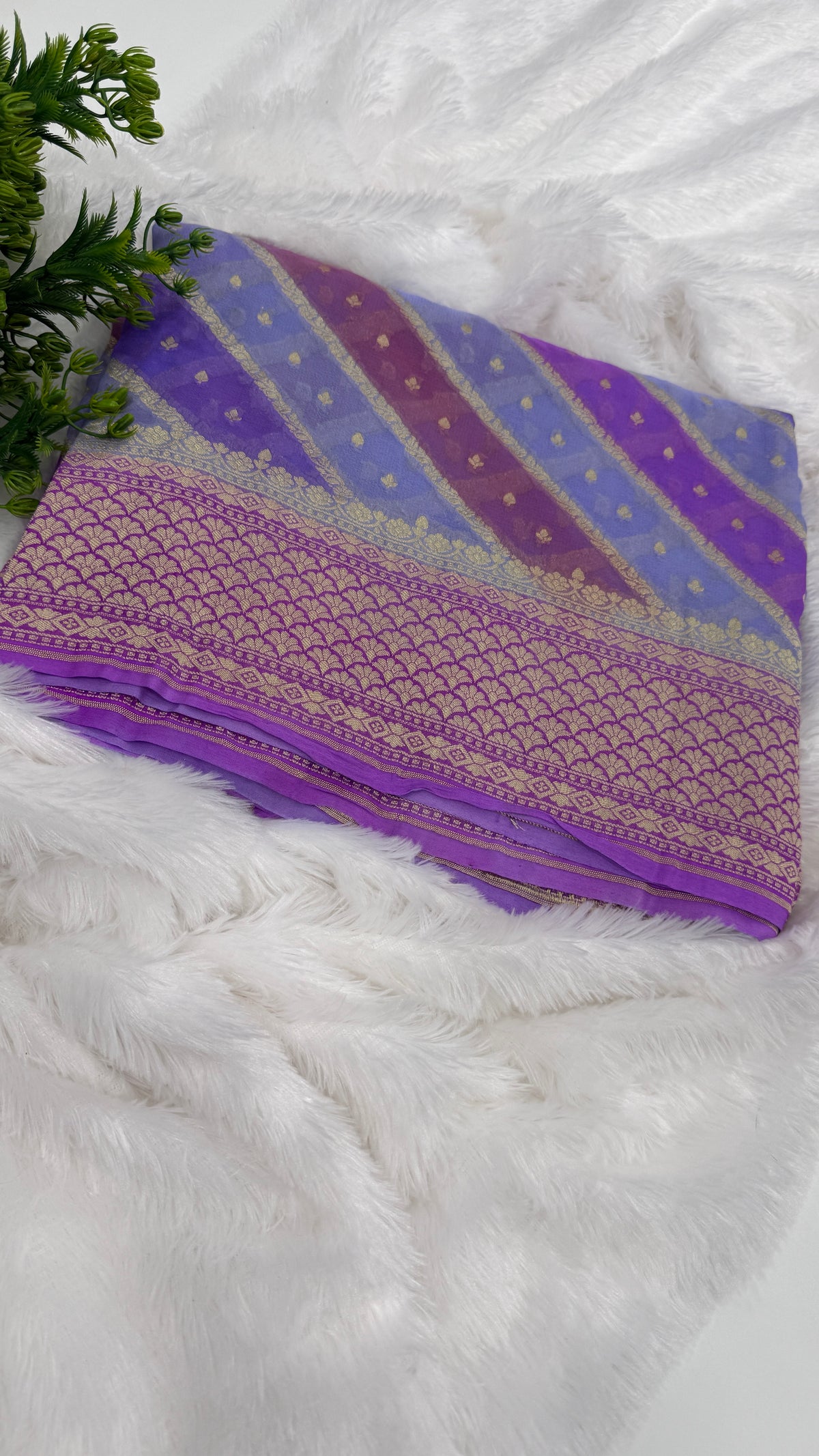 Purple n Blue Dual Shade Pure Khadi Rangkart Georgette Saree 04