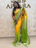 Yellow n Green Khadi Georgette Saree 26