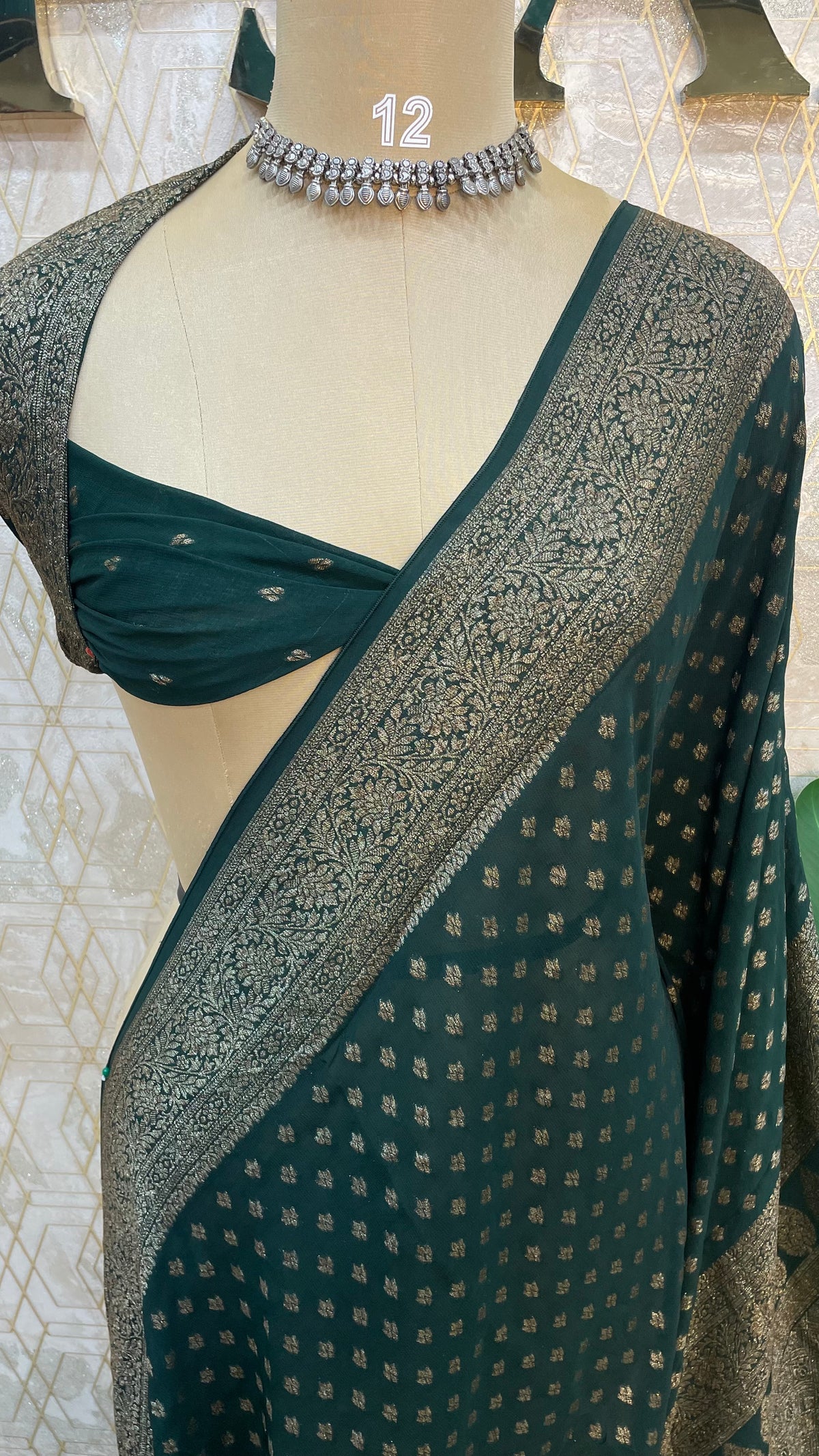 Bottle Green Banarasi Georgette Saree 96