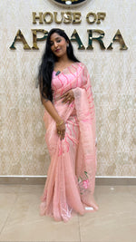 Baby Pink Crush Tissue Hand Painted Saree 27