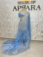 Blue Soft Organza Embroidery Saree 40