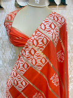 Orange Assam Silk Batik Print Saree 23