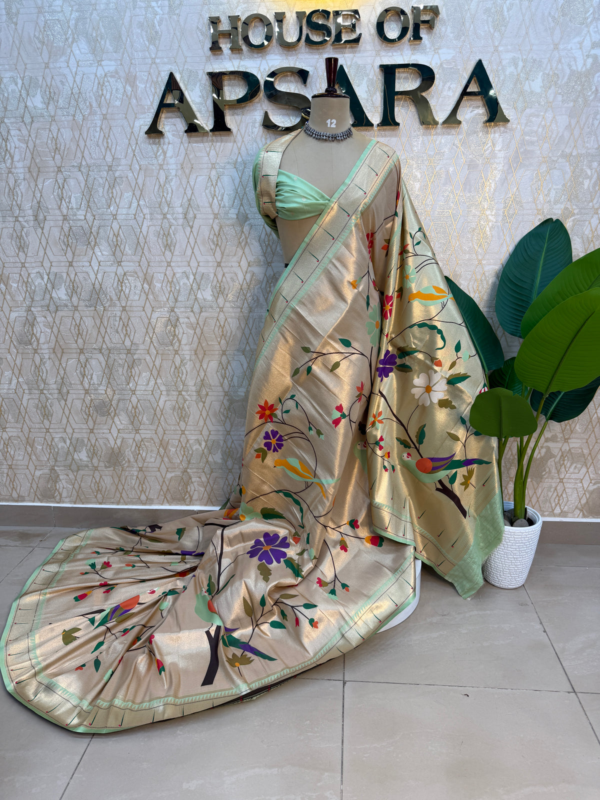 Gold n Green Paithani Tissue Saree 100