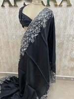 Black Soft Tussur Embroidery Saree 21