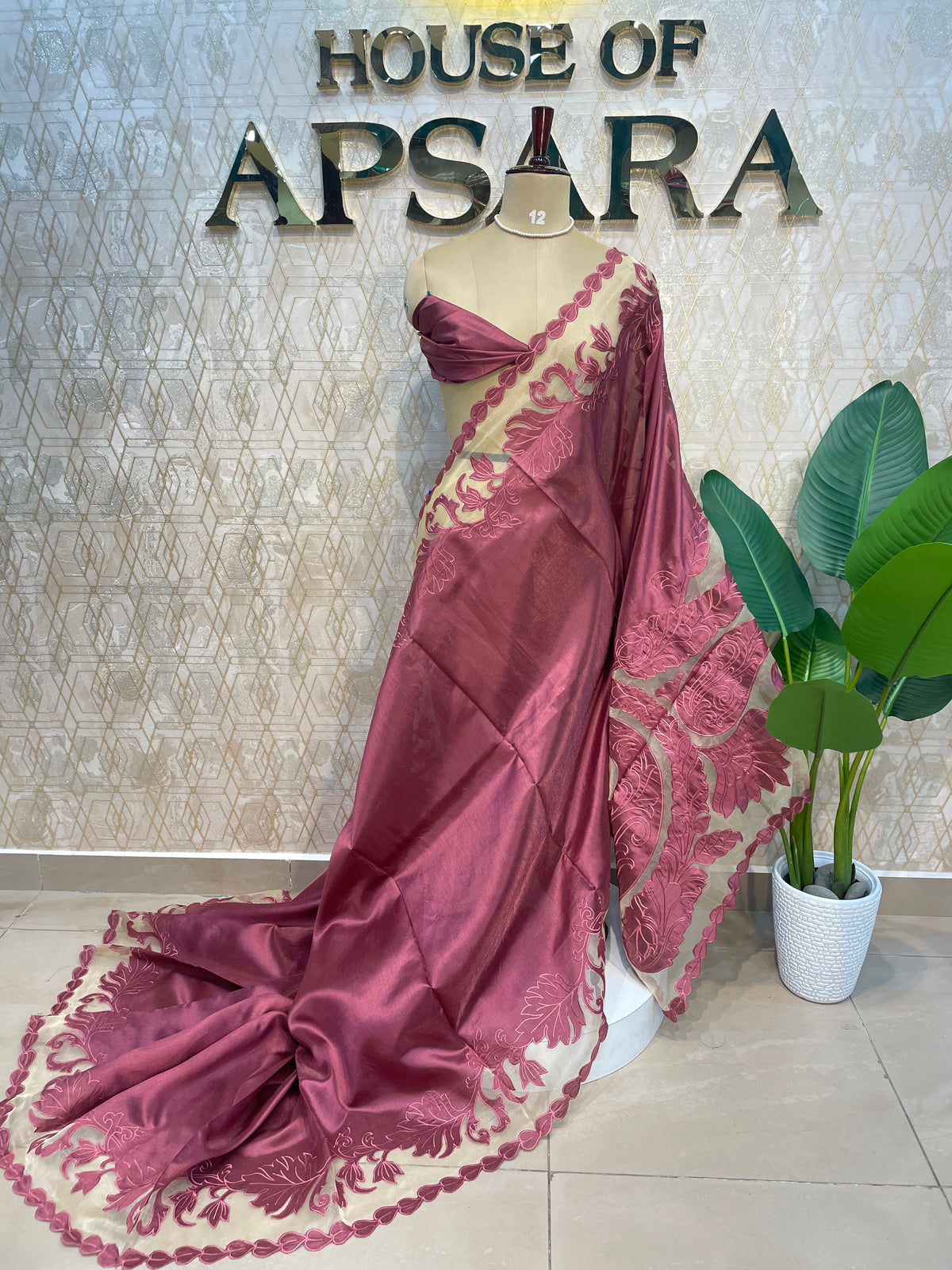 Pink Tissue Aplique Embroidery Saree 29