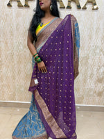 Blue n Purple Khadi Georgette Saree 26