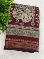 Maroon n Black Pure Mangalgiri Cotton Silk Saree 13