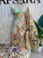 Gold n Green Paithani Tissue Saree 100