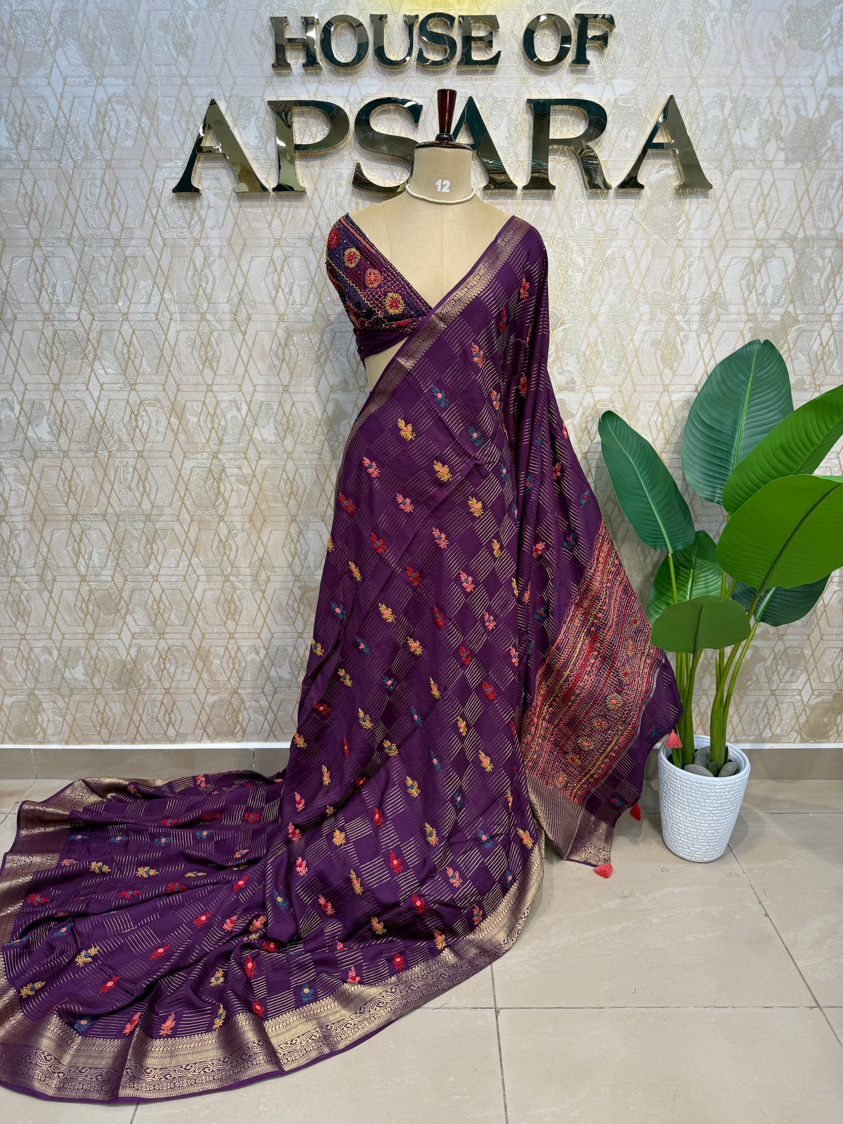 Purple Crepe Handwork Saree 206