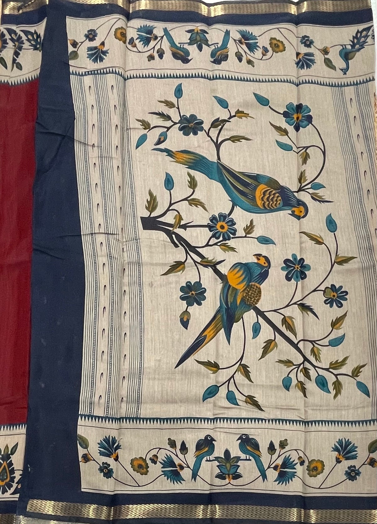 Maroon n Navy Blue Mangalgiri Cotton Silk Saree 13