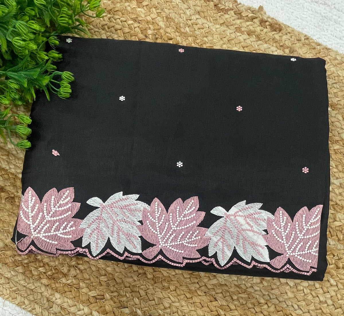 Black Soft Tussur Embroidery Saree 21