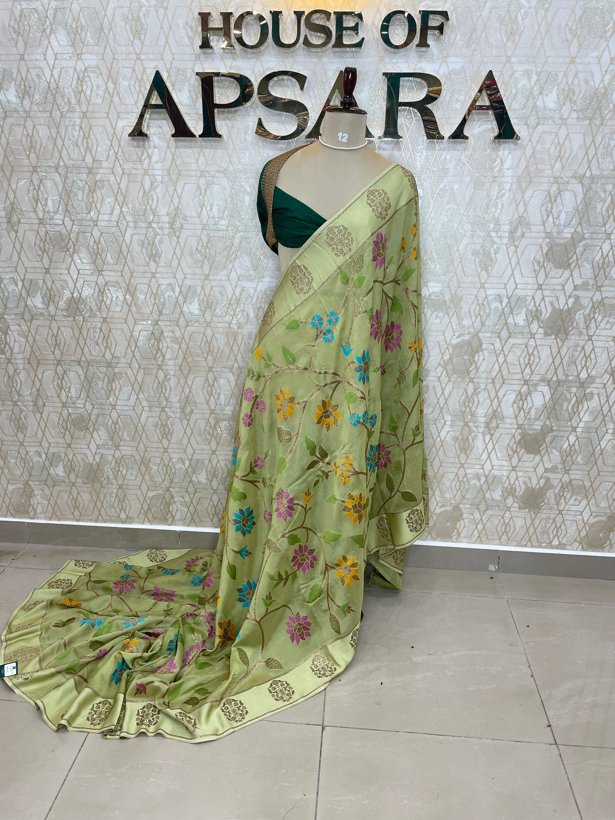 Pista Green Soft Tussur Floral Work Saree 63