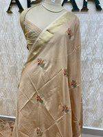 Beige Chiniya Crepe Katha Work Saree 29