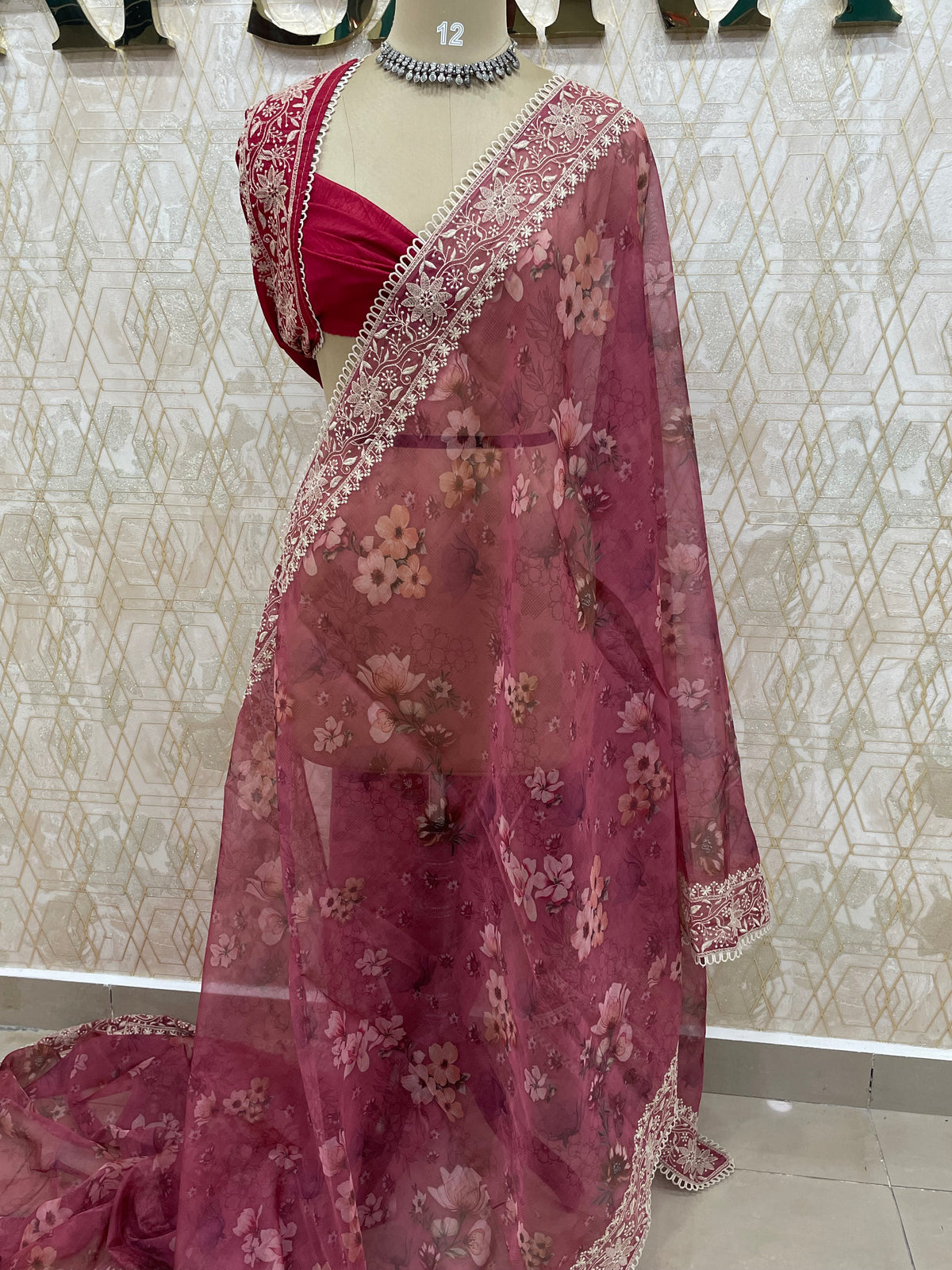 Pink Soft Organza Embroidery Saree 49