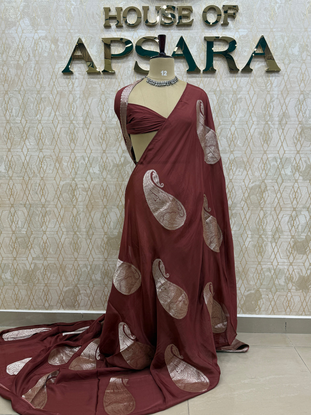 Rust Brown Dola Crepe Silk Saree 25