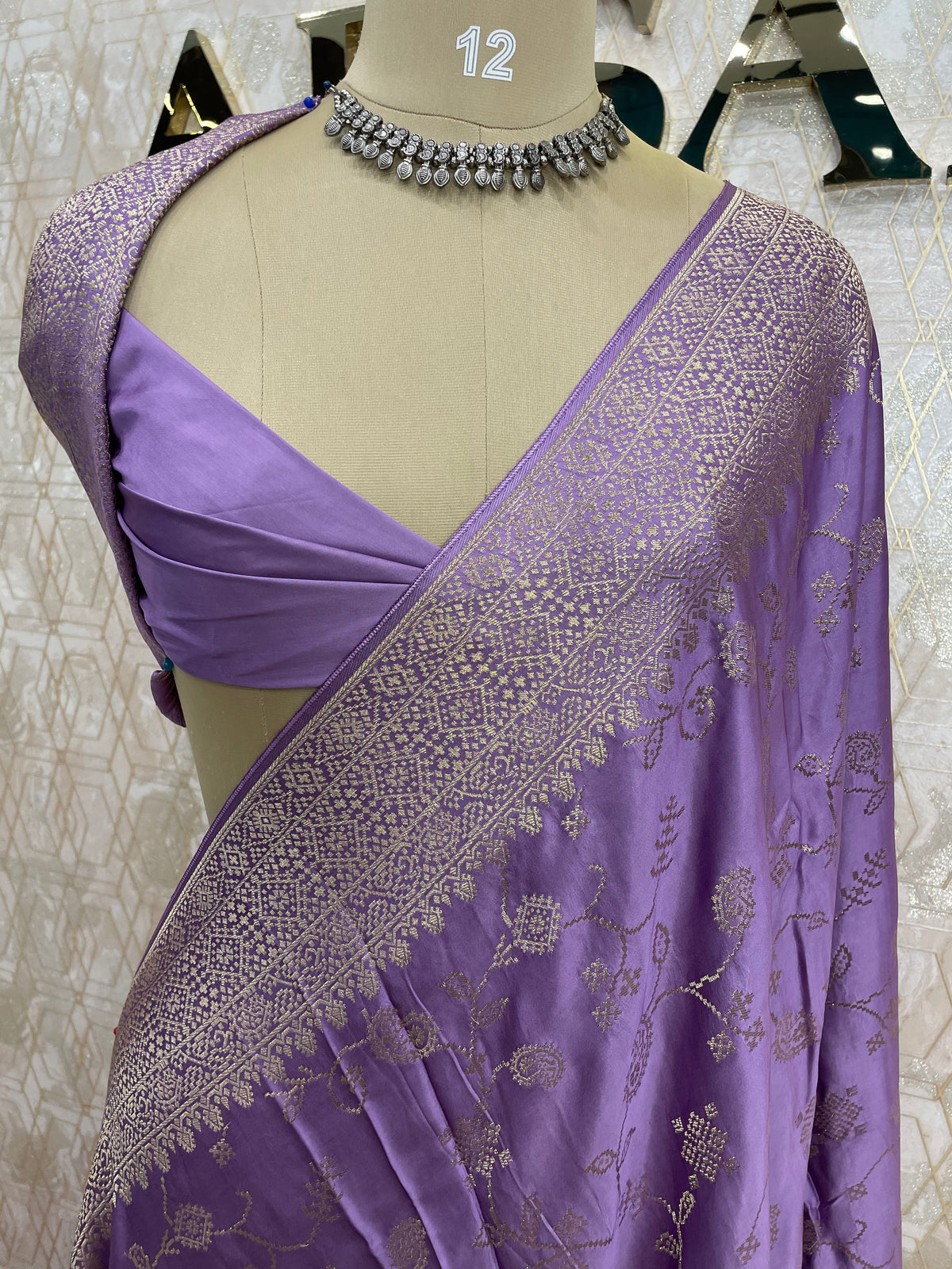 Lavender Satin Mashru Silk Saree 07