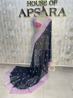 Black With Silver Zari Semi Chiffon