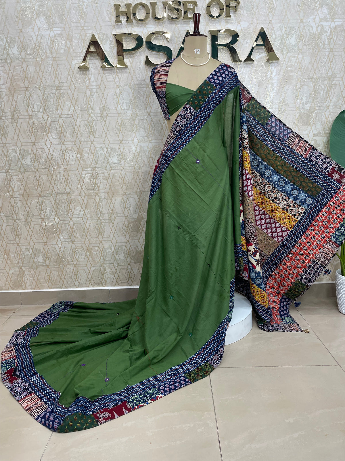 Bottle Green Patchwork saree 317